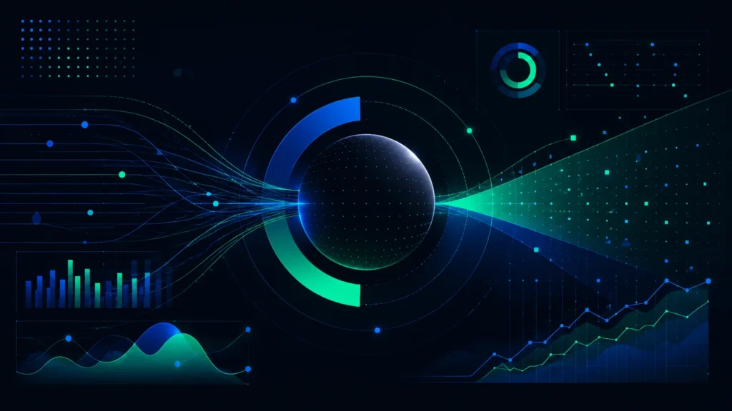 Abstract dark data visualization representing AI search visibility
